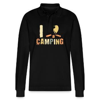 Camper Lagerfeuer Lagerfeuer Ich liebe Camping - Stanley/Stella Unisex Bio-Langarm-Poloshirt Prepster - Schwarz - Vorne - Anna (173cm) & Nico (186cm)