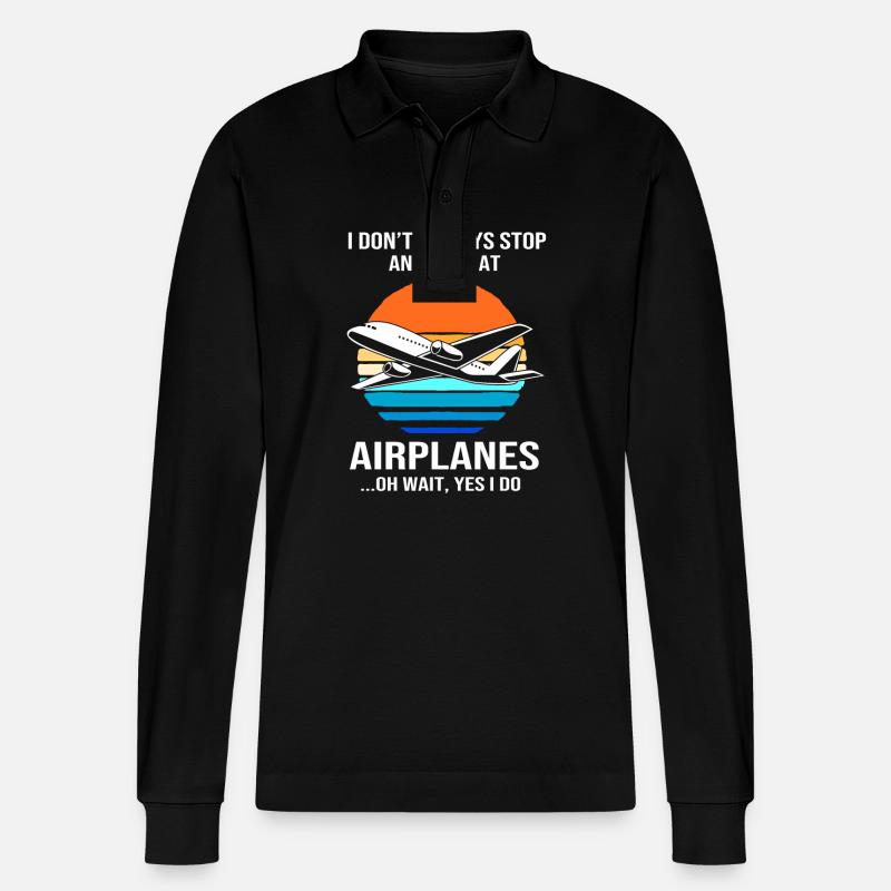 Pilot Flugzeug - Stanley/Stella Unisex Bio-Langarm-Poloshirt Prepster - Schwarz
