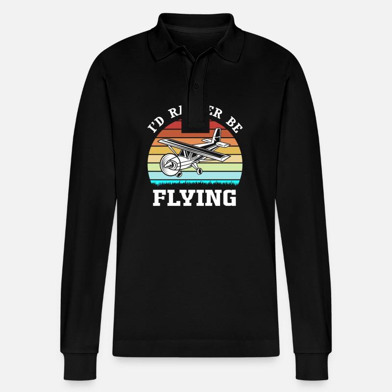 Pilot Flugzeug - Stanley/Stella Unisex Bio-Langarm-Poloshirt Prepster - Schwarz