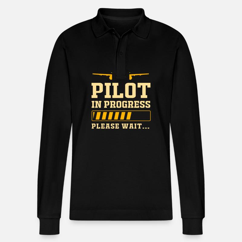 Pilot Flugzeug - Stanley/Stella Unisex Bio-Langarm-Poloshirt Prepster - Schwarz