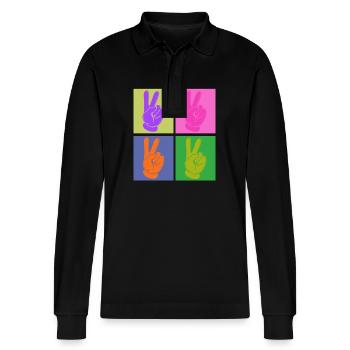 Poignée de paix colorée Pop Art Design - Polo à manches longues bio PREPSTER Stanley/Stella Unisexe - noir - Devant - Anna (173cm) & Nico (186cm)