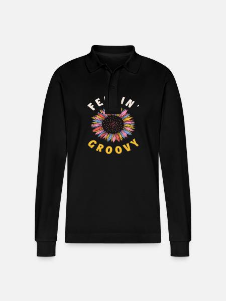 Feelin' Groovy Bunte Sonnenblume - Stanley/Stella Unisex Bio-Langarm-Poloshirt Prepster - Schwarz