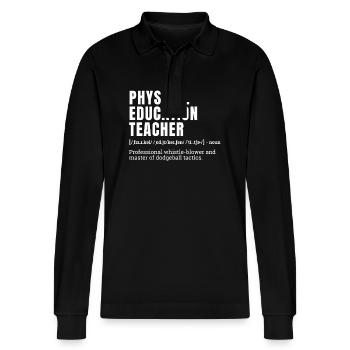 Funny Physical Education Teacher Whistle-Blower De - Stanley/Stella Organic Unisex Long-Sleeved Polo Shirt Prepster - black - Front - Anna (173cm) & Nico (186cm)