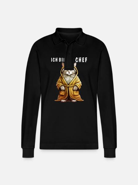 CAT BATHROBE I'M THE - Stanley/Stella Organic Unisex Long-Sleeved Polo Shirt Prepster - black