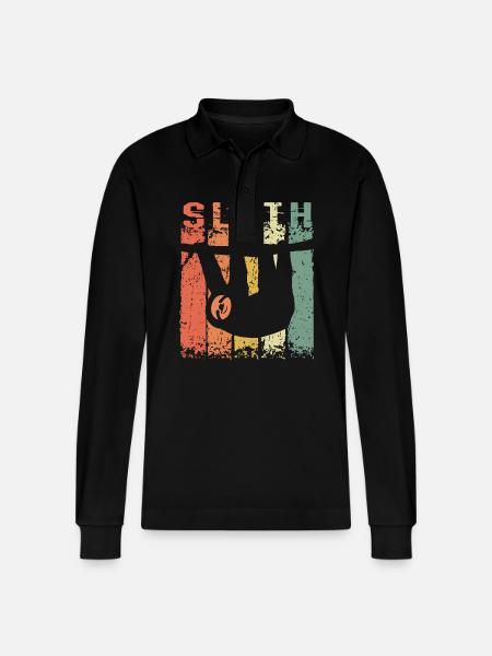 Slothy Napping Slow Chilling Sloth - Stanley/Stella Organic Unisex Long-Sleeved Polo Shirt Prepster - black