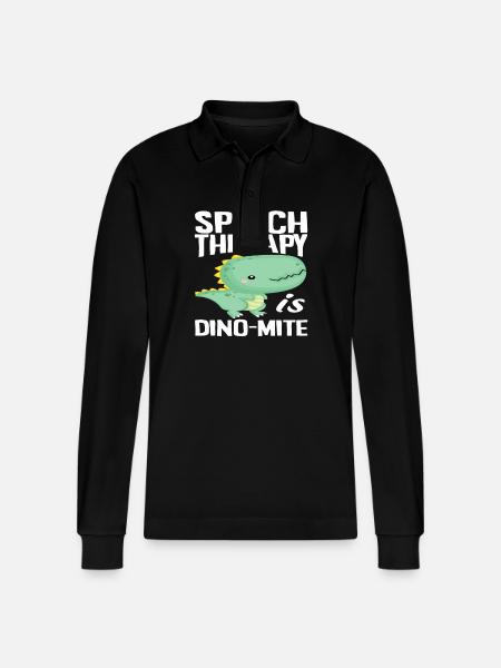 Speech therapy is dinosaur - Stanley/Stella Organic Unisex Long-Sleeved Polo Shirt Prepster - black