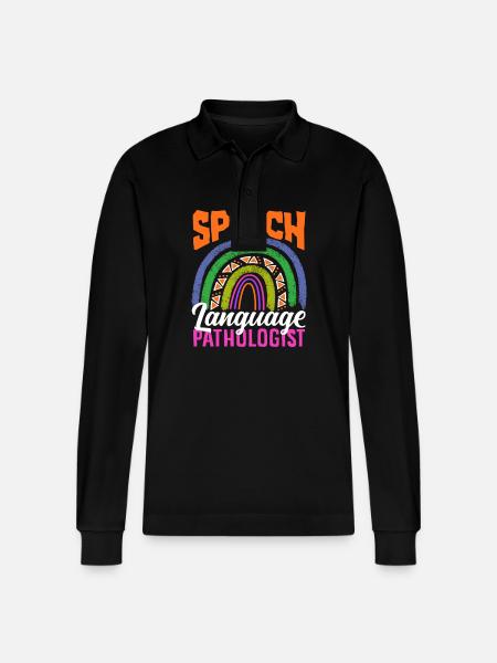 Speech Language Pathologist Rainbow - Stanley/Stella Organic Unisex Long-Sleeved Polo Shirt Prepster - black
