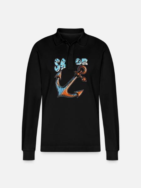 SHIP ANCHOR SAILOR - Stanley/Stella Organic Unisex Long-Sleeved Polo Shirt Prepster - black