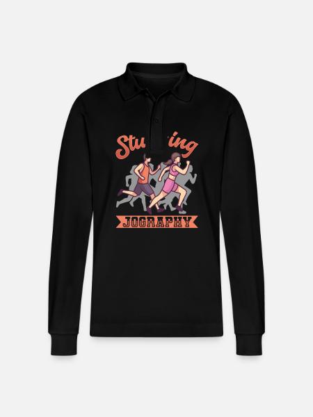 Sprinting Studying Jography Running - Stanley/Stella Organic Unisex Long-Sleeved Polo Shirt Prepster - black
