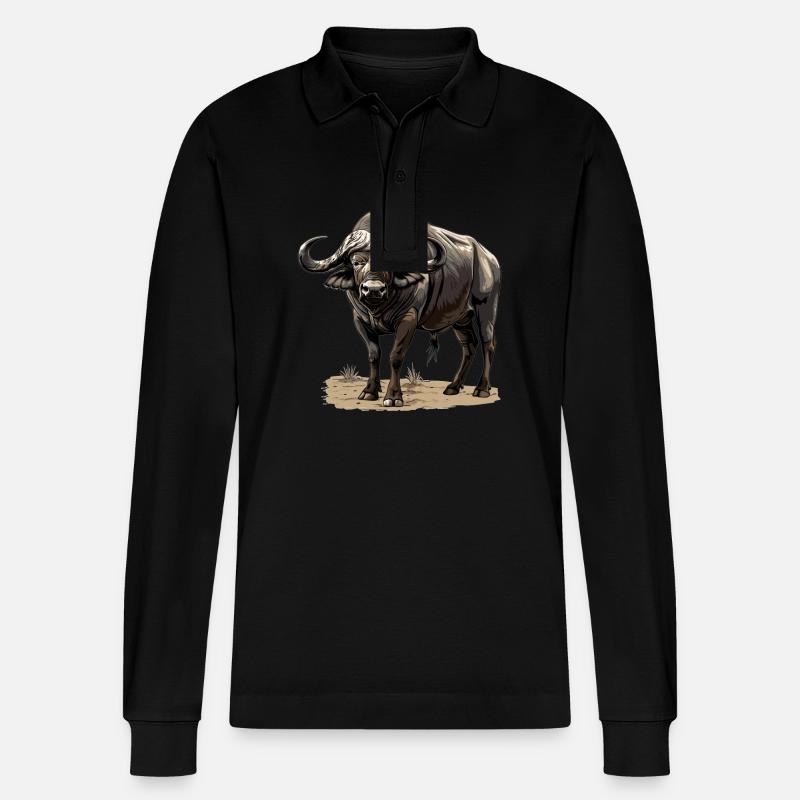 Buffalos Buffalo Büffel - Stanley/Stella Unisex Bio-Langarm-Poloshirt Prepster - Schwarz