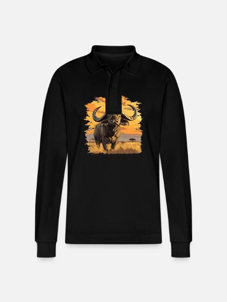 Buffalos Buffalo Büffel - Stanley/Stella Organic Unisex Long-Sleeved Polo Shirt Prepster - black
