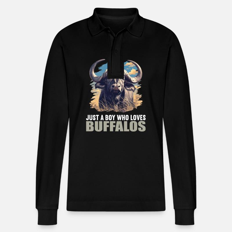 Buffalos Buffalo Büffel - Stanley/Stella Unisex Bio-Langarm-Poloshirt Prepster - Schwarz