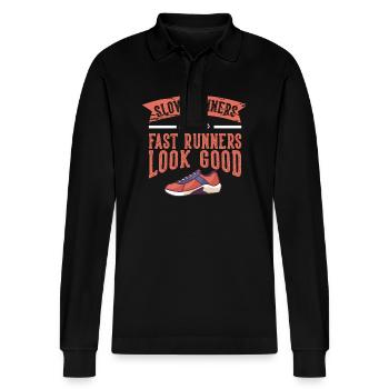 Slow Runners Fast Runners Running - Stanley/Stella Organic Unisex Long-Sleeved Polo Shirt Prepster - black - Front - Anna (173cm) & Nico (186cm)