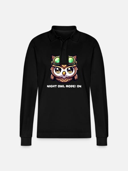 Nachteulen-Modus: Über Eulen-Design - Stanley/Stella Unisex Bio-Langarm-Poloshirt Prepster - Schwarz