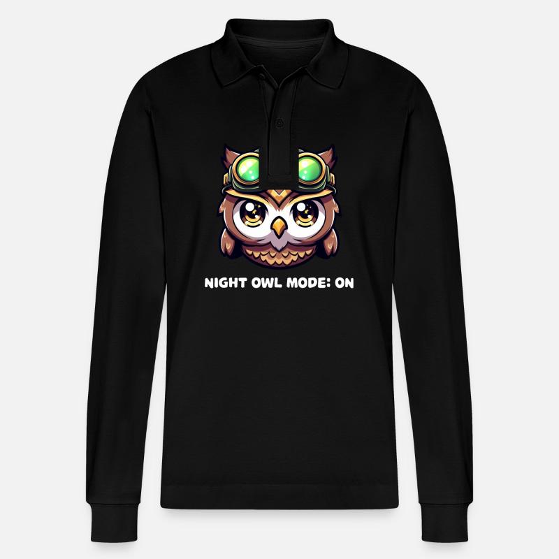 Nachteulen-Modus: Über Eulen-Design - Stanley/Stella Unisex Bio-Langarm-Poloshirt Prepster - Schwarz