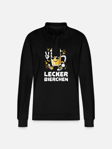 Lecker Bierchen Cartoon - Stanley/Stella Unisex Bio-Langarm-Poloshirt Prepster - Schwarz