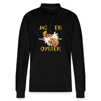 Moister Than An Oyster Lustiges Cartoon-Motiv - Stanley/Stella Unisex Bio-Langarm-Poloshirt Prepster - Schwarz - Vorne - Anna (173cm) & Nico (186cm)
