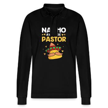 Pastor - Stanley/Stella Organic Unisex Long-Sleeved Polo Shirt Prepster - black - Front - Anna (173cm) & Nico (186cm)