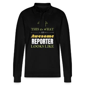 This is What an Awesome Reporter Looks Like - Stanley/Stella Organic Unisex Long-Sleeved Polo Shirt Prepster - black - Front - Anna (173cm) & Nico (186cm)