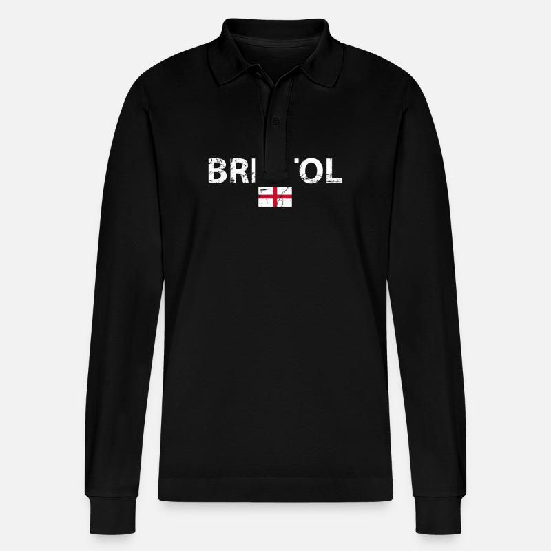Bristol Angleterre Vintage Drapeau anglais Anglais - Polo à manches longues bio PREPSTER Stanley/Stella Unisexe - noir
