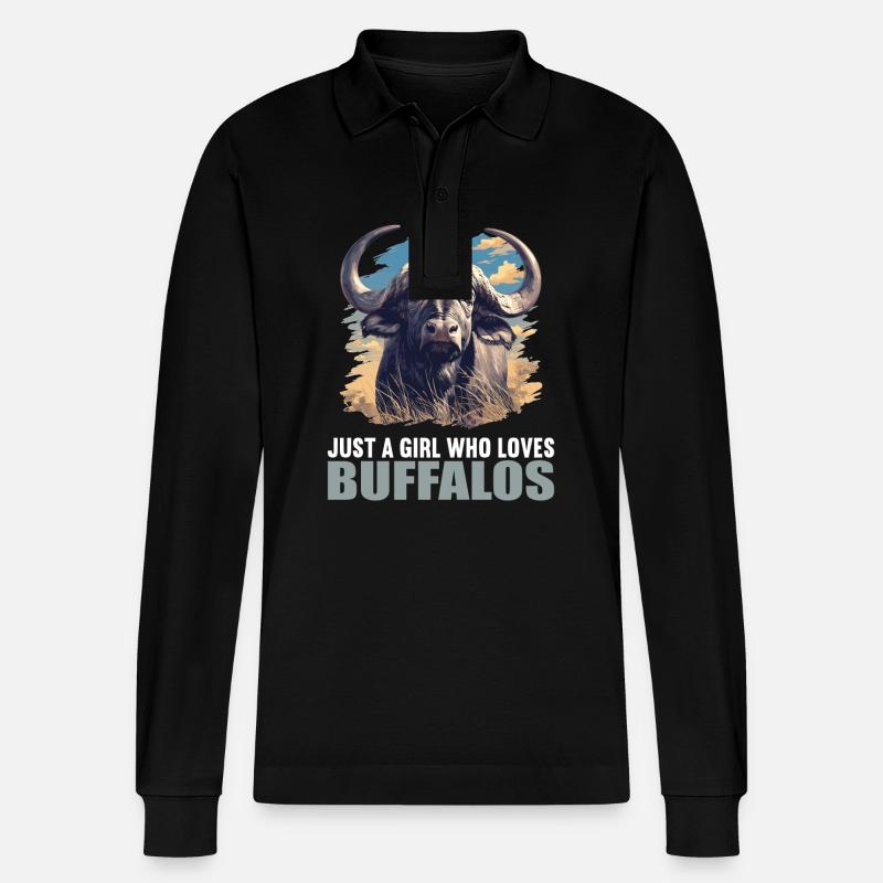 Buffalos Buffalo Büffel - Stanley/Stella Unisex Bio-Langarm-Poloshirt Prepster - Schwarz