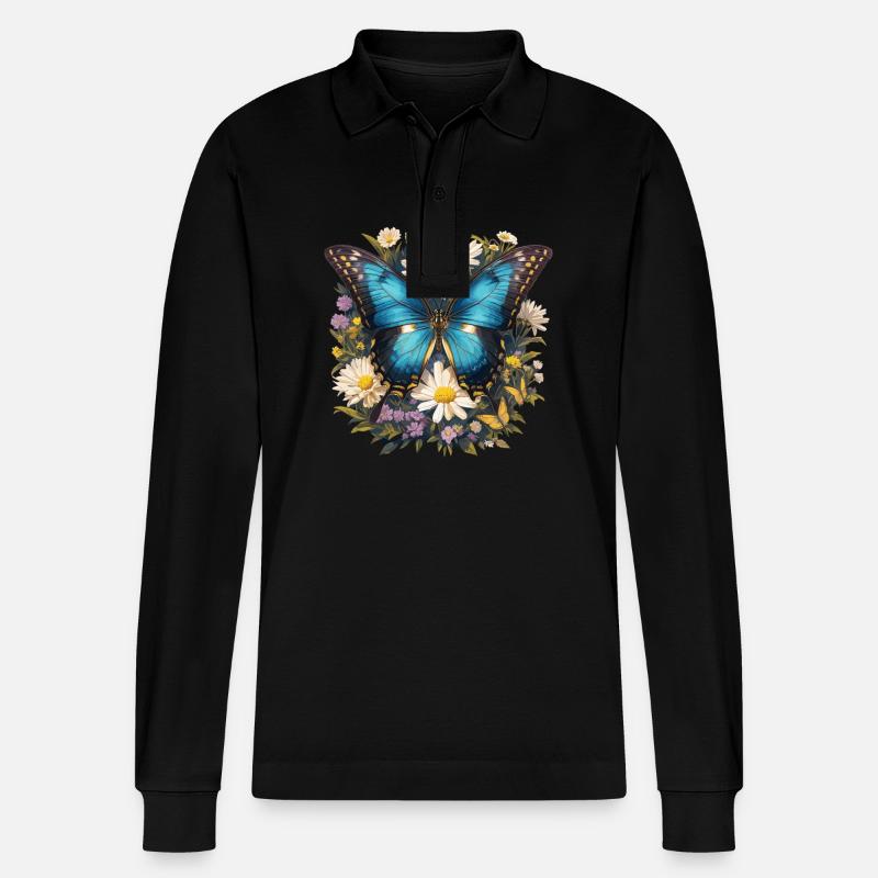 Butterfly Schmetterlinge Schmetterling - Stanley/Stella Unisex Bio-Langarm-Poloshirt Prepster - Schwarz