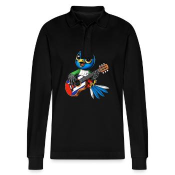 Cuban Trogon Bird - Stanley/Stella Organic Unisex Long-Sleeved Polo Shirt Prepster - black - Front - Anna (173cm) & Nico (186cm)