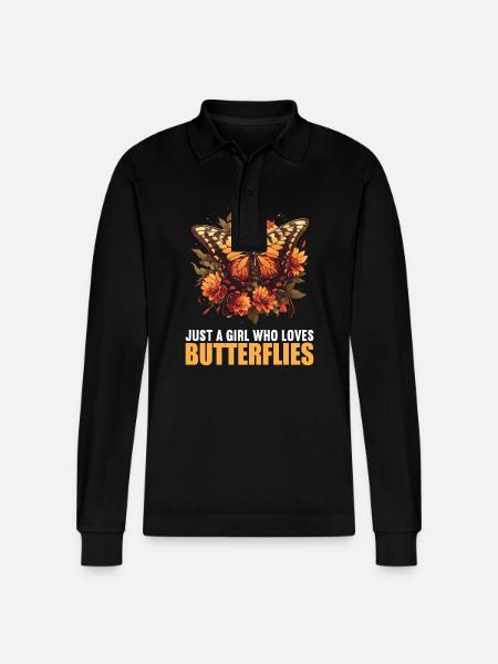 Butterfly Butterflies Butterfly - Stanley/Stella Organic Unisex Long-Sleeved Polo Shirt Prepster - black