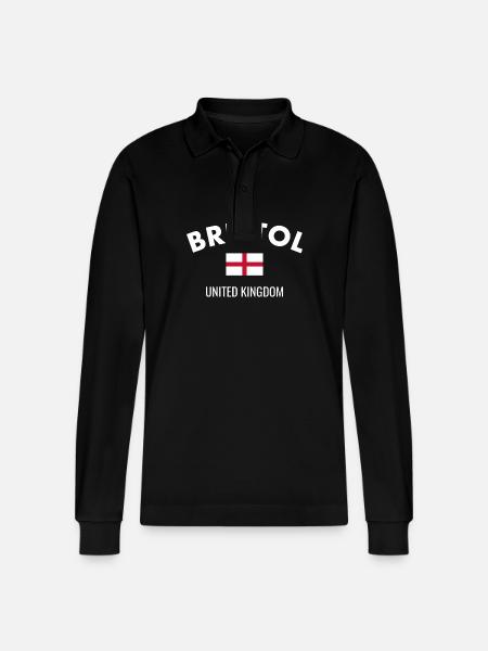 Bristol Angleterre Anglais Drapeau Anglais - Polo à manches longues bio PREPSTER Stanley/Stella Unisexe - noir