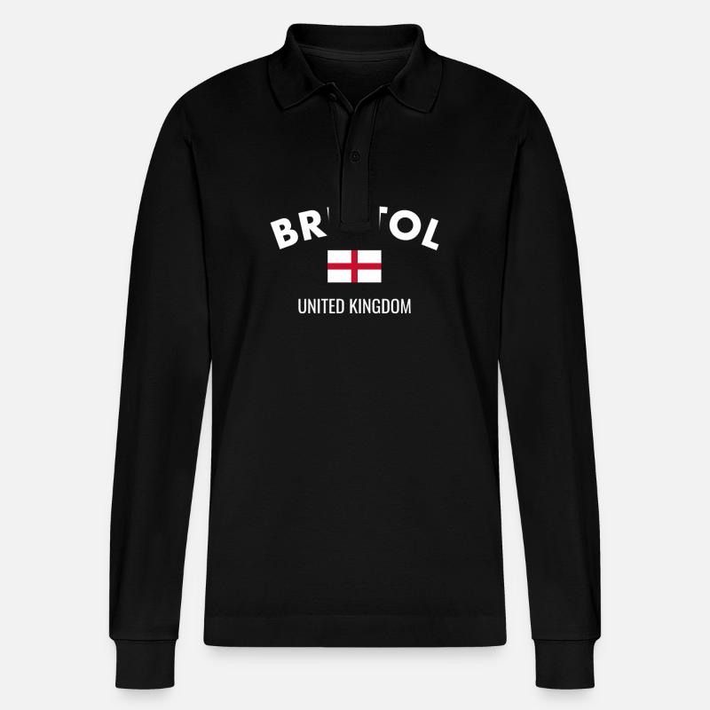Bristol Angleterre Anglais Drapeau Anglais - Polo à manches longues bio PREPSTER Stanley/Stella Unisexe - noir
