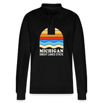 Great Lakes - Stanley/Stella Organic Unisex Long-Sleeved Polo Shirt Prepster - black - Front - Anna (173cm) & Nico (186cm)
