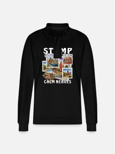 STAMP COLLECTORS CALM NERVES - Stanley/Stella Organic Unisex Long-Sleeved Polo Shirt Prepster - black