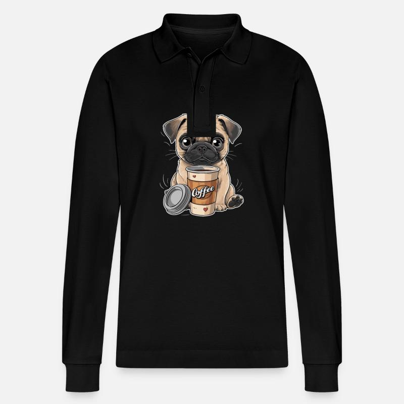 Mops Hundehalter Mops Liebe Kaffee - Stanley/Stella Unisex Bio-Langarm-Poloshirt Prepster - Schwarz