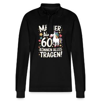 60. Geburtstag Mann 60 Jahre Deko Lustig Geschenk - Stanley/Stella Unisex Bio-Langarm-Poloshirt Prepster - Schwarz - Vorne - Anna (173cm) & Nico (186cm)