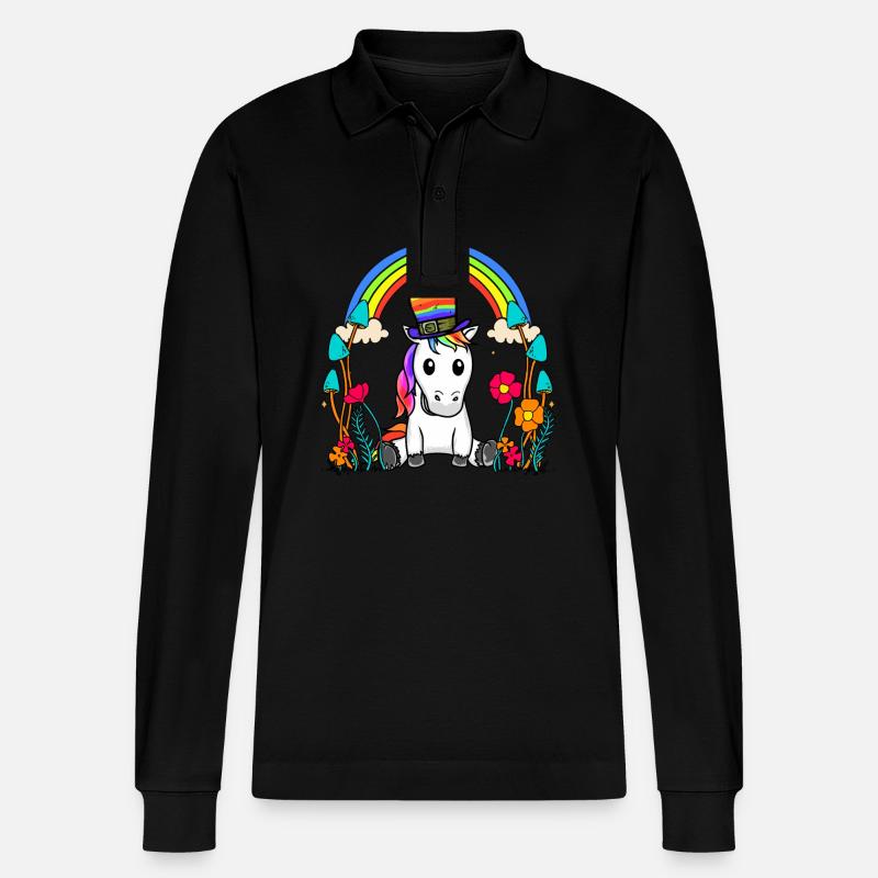 LGBT Regenbogen Einhorn Regenbogenfahne - Stanley/Stella Unisex Bio-Langarm-Poloshirt Prepster - Schwarz