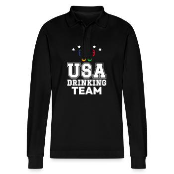 USA Drinking Team Dicton de boisson amusant - Polo à manches longues bio PREPSTER Stanley/Stella Unisexe - noir - Devant - Anna (173cm) & Nico (186cm)