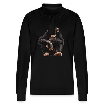 Chimpanzee Schimpansen Schimpanse - Stanley/Stella Unisex Bio-Langarm-Poloshirt Prepster - Schwarz - Vorne - Anna (173cm) & Nico (186cm)