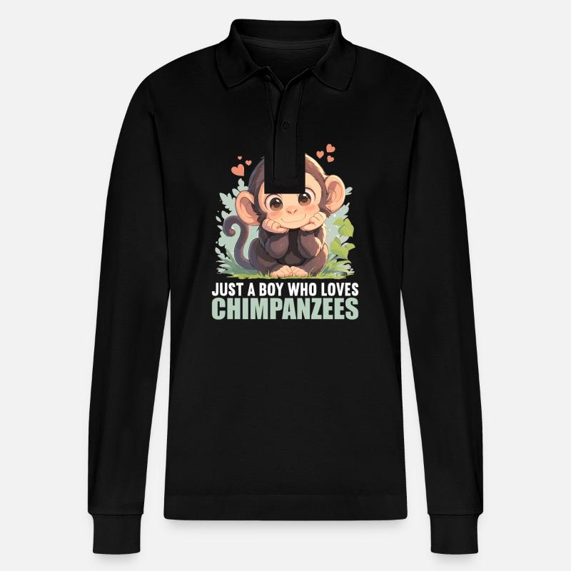 Chimpanzee Schimpansen Schimpanse - Stanley/Stella Unisex Bio-Langarm-Poloshirt Prepster - Schwarz