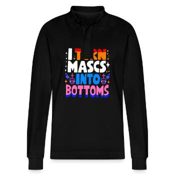 I Turn Mascs Into Bottoms 11 - Stanley/Stella Unisex Bio-Langarm-Poloshirt Prepster - Schwarz - Vorne - Anna (173cm) & Nico (186cm)