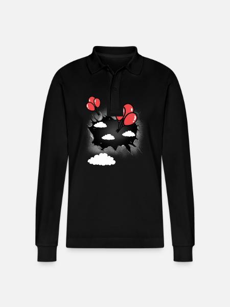 Balloon Celestial Sky Balloons - Stanley/Stella Organic Unisex Long-Sleeved Polo Shirt Prepster - black