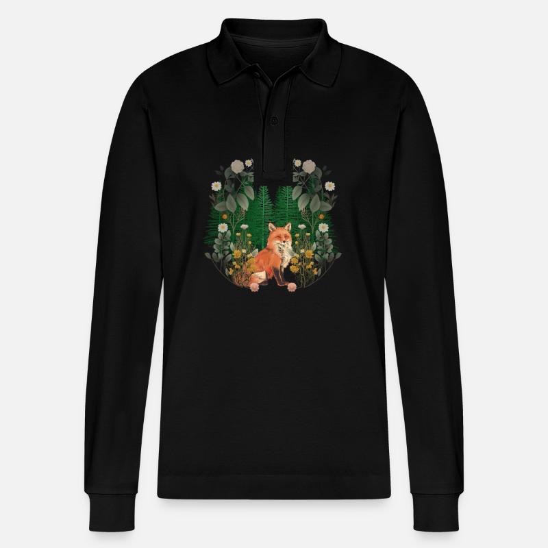 Fuchs Füchse Wald Waldtiere Waldbewohner - Stanley/Stella Unisex Bio-Langarm-Poloshirt Prepster - Schwarz