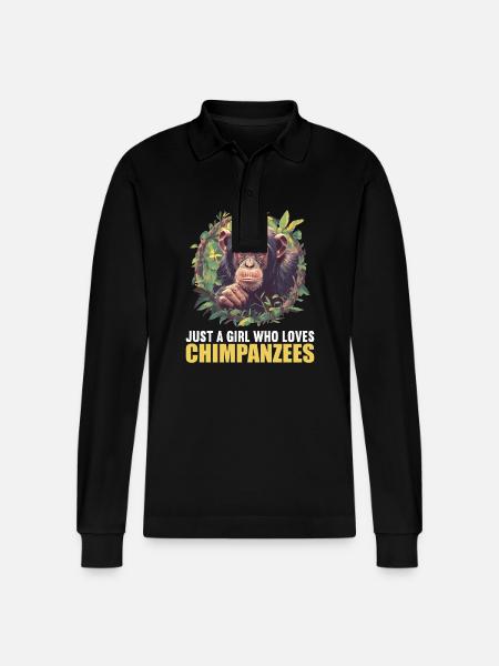 Chimpanzee Schimpansen Schimpanse - Stanley/Stella Organic Unisex Long-Sleeved Polo Shirt Prepster - black