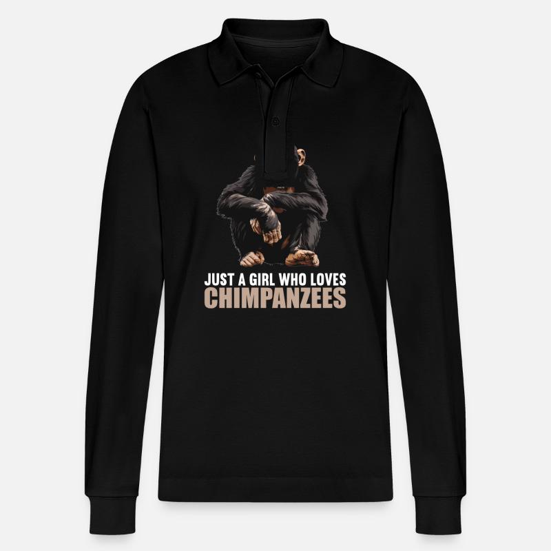 Chimpanzee Schimpansen Schimpanse - Stanley/Stella Unisex Bio-Langarm-Poloshirt Prepster - Schwarz