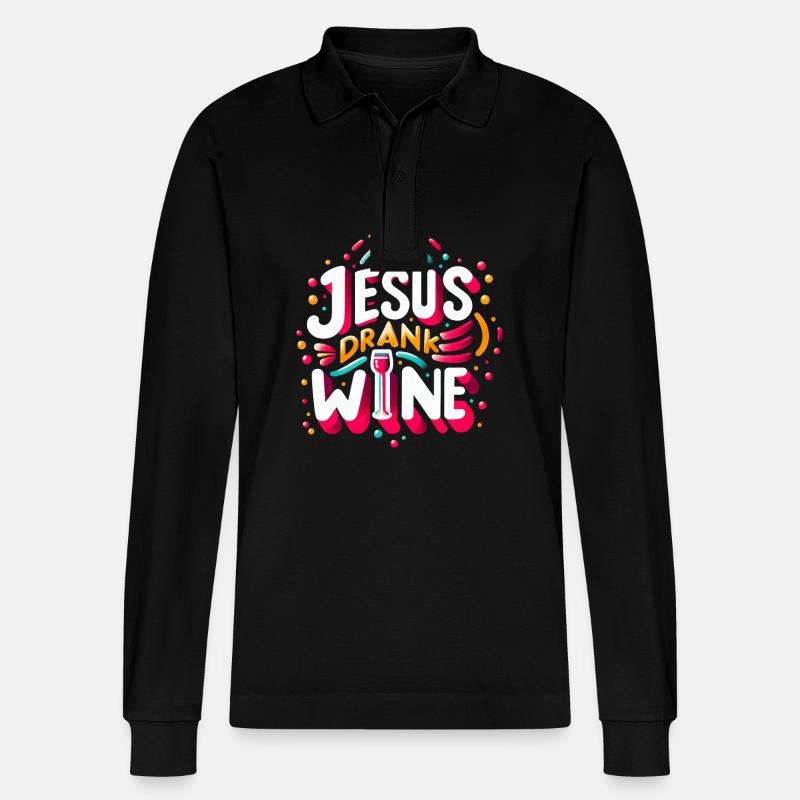 Jesus Drank Wine 11 - Stanley/Stella Unisex Bio-Langarm-Poloshirt Prepster - Schwarz