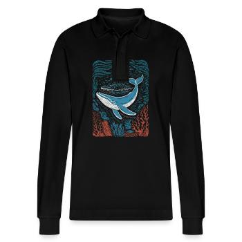Lebendiges farbenfrohes künstlerisches Hai-Design - Stanley/Stella Unisex Bio-Langarm-Poloshirt Prepster - Schwarz - Vorne - Anna (173cm) & Nico (186cm)