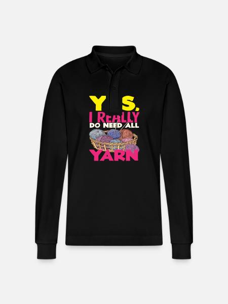 Knitting Yes I Need Yarn - Stanley/Stella Organic Unisex Long-Sleeved Polo Shirt Prepster - black