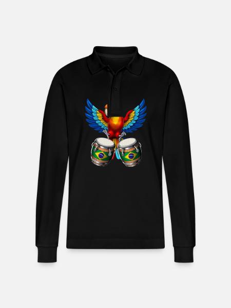 Brazilian Parrot - Stanley/Stella Organic Unisex Long-Sleeved Polo Shirt Prepster - black