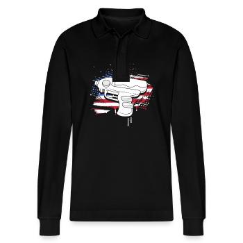 Water pistol - Stanley/Stella Organic Unisex Long-Sleeved Polo Shirt Prepster - black - Front - Anna (173cm) & Nico (186cm)
