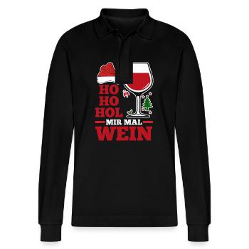 Ho Ho Hol Mir Mal Wein - Stanley/Stella Unisex Bio-Langarm-Poloshirt Prepster - Schwarz - Vorne - Anna (173cm) & Nico (186cm)