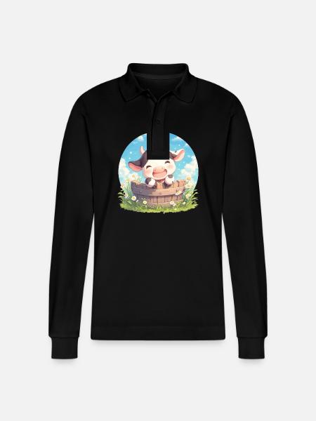 Cows Cow - Stanley/Stella Organic Unisex Long-Sleeved Polo Shirt Prepster - black